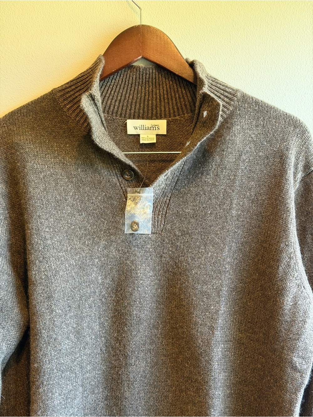 Men's Brown Quarter-Button Knit Sweater Size Large 100% cashmere